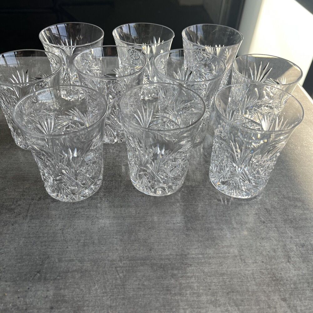 Set of 10 Vintage American Brilliant ABP Cut Crystal Old Fashioned Glasses